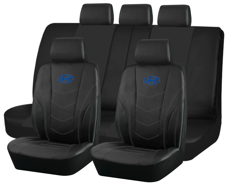 FUNDAS ASIENTO HYUNDAI ECO CUERO NEGRO – 9 PIEZAS BORDADAS - 1