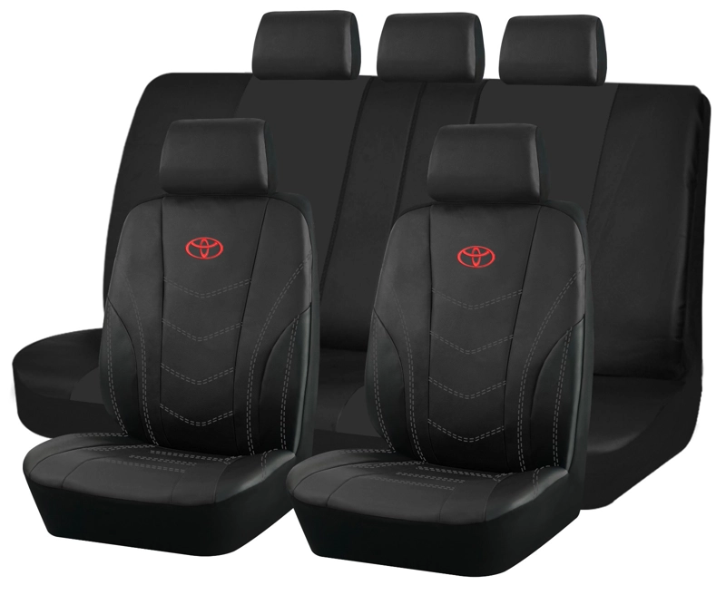 FUNDAS ASIENTO TOYOTA ECO CUERO NEGRO – 9 PIEZAS BORDADAS - 1