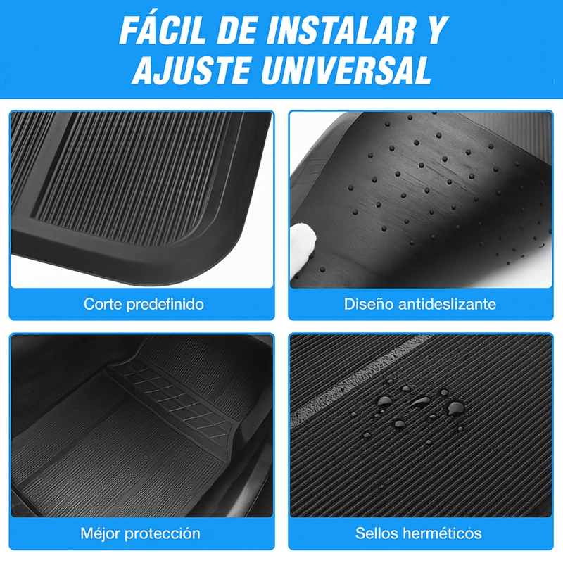 PISO DE GOMA UNIVERSAL 4 PIEZAS AUTOS Y CAMIONETAS SUV - 6
