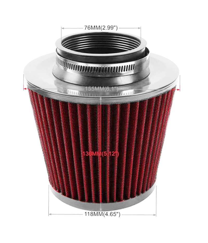 FILTRO DE AIRE CONICO ROJO 75MM AUTO TUNING ALTO FLUJO - 4