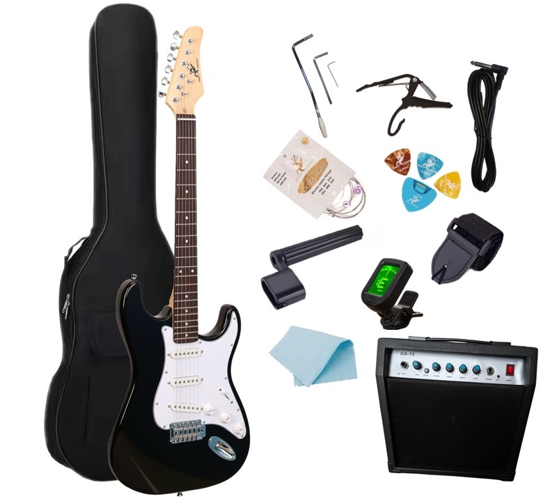 PACK COMBO GUITARRA ELECTRICA CON AMPLIFICADOR Y ACCESORIOS - COLOR NEGRO - 1