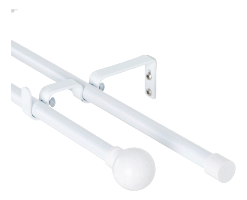 SET BARRAS PARA CORTINA DOBLE 13/16 MM EXTENSIBLE 200-250 CM BLANCO BOLA - 1