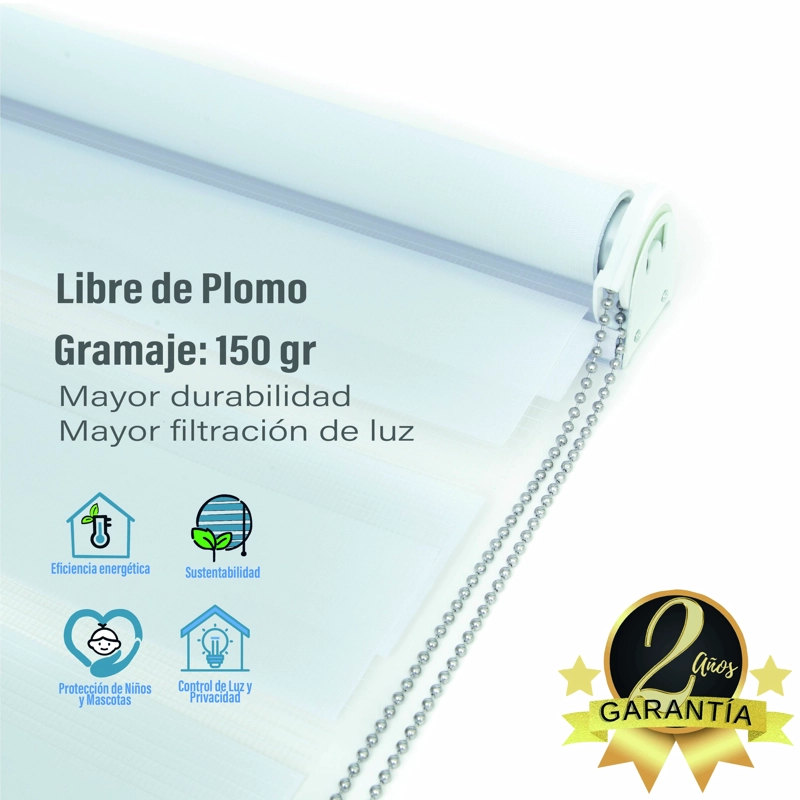 CORTINA ROLLER DUO ZEBRA DIA Y NOCHE BLANCO 180 X 250 CM SIN CENEFA SUNFREE - 6