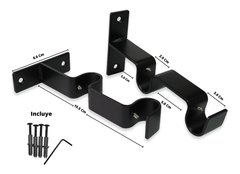 PACK 2 UNIDADES SOPORTE DOBLE MURO DE METAL NEGRO 19/28 MM - 2