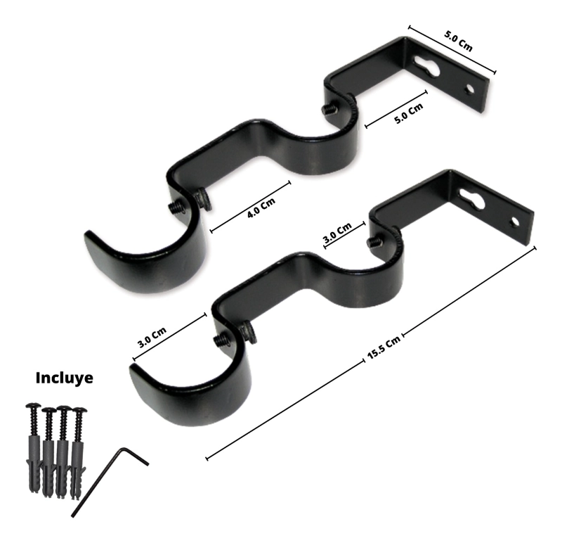 PACK 2 UNIDADES SOPORTE DOBLE MURO DE METAL NEGRO 28/28 MM - 2