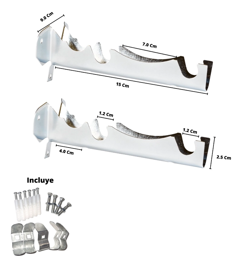 PACK 2 UNIDADES DE SOPORTE CROMADO DOBLE A MURO 12 MM - 3