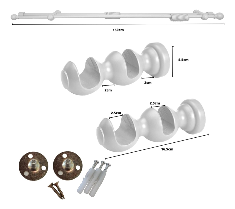 SET BARRAS PARA CORTINA DOBLE 25/25 MM DE MADERA 2,00 MT COLOR BLANCO TERMINAL BOLA - 2