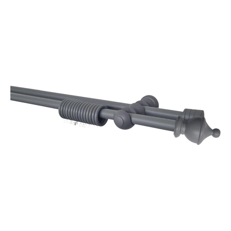 SET BARRAS PARA CORTINA DOBLE 25/25 MM DE MADERA 2,00 MT COLOR GRIS TERMINAL KING - 1