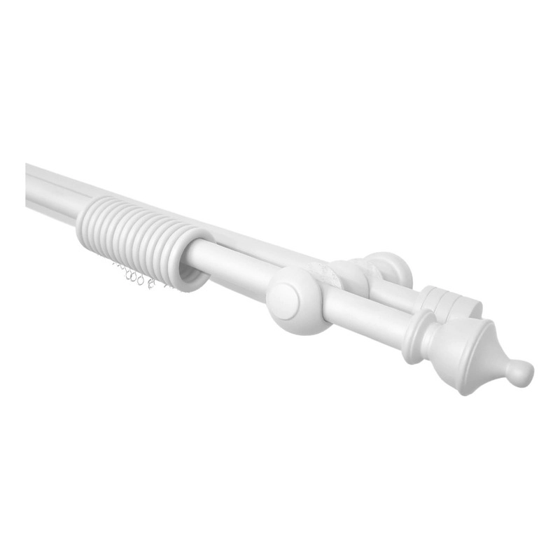 SET BARRAS PARA CORTINA DOBLE 25/25 MM DE MADERA 1,50 MT COLOR BLANCO TERMINAL KING - 1