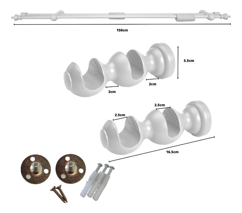 SET BARRAS PARA CORTINA DOBLE 25/25 MM DE MADERA 1,50 MT COLOR BLANCO TERMINAL KING - 2