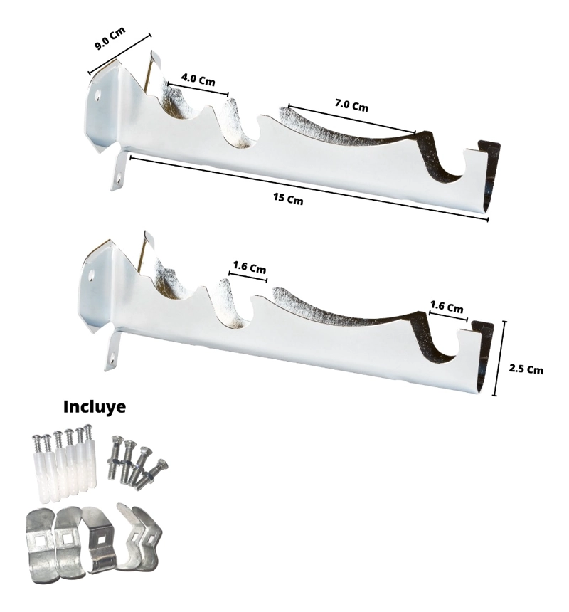 PACK 2 UNIDADES DE SOPORTE CROMADO DOBLE A MURO 16 MM - 3
