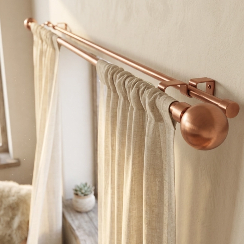 SET BARRAS PARA CORTINA DOBLE 16/19 MM EXTENSIBLE 170-320 CM A MURO COBRE BOLA - 2