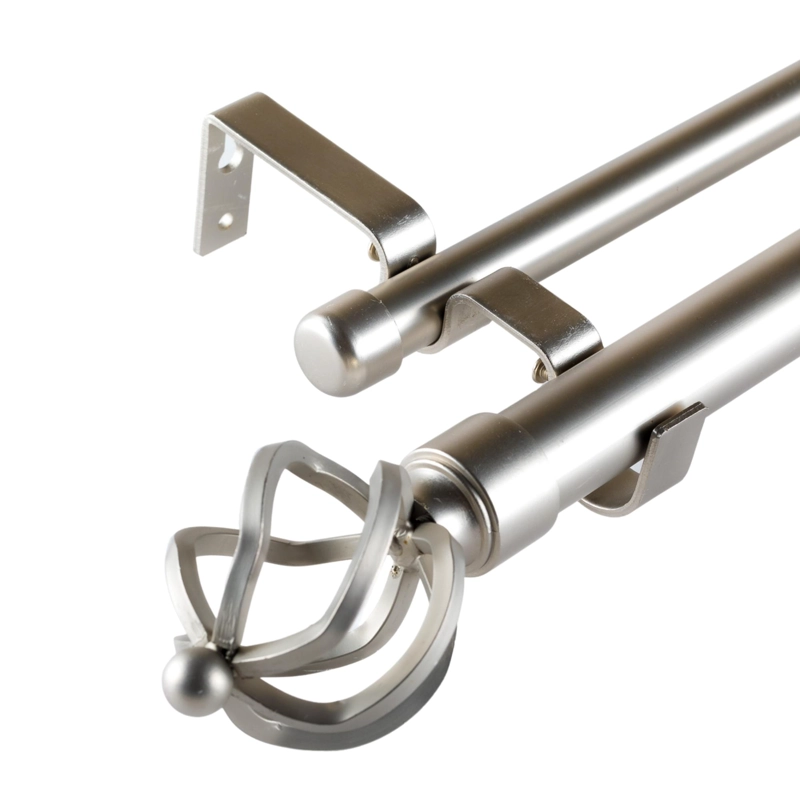 SET BARRAS PARA CORTINA DOBLE 19/28 MM METAL COLOR SATIN X 2.00 MT TERMINAL BOLA ALAMBRE - 1