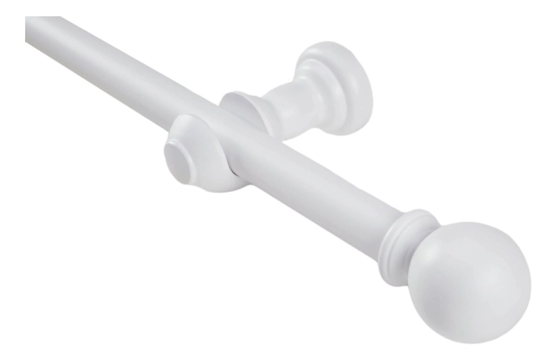 SET BARRA PARA CORTINA SIMPLE 25 MM DE MADERA 2,00 MT COLOR BLANCO TERMINAL BOLA - 1