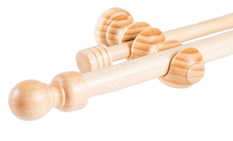SET BARRAS PARA CORTINA DOBLE 19/28 MM DE MADERA 1,50 MT COLOR NATURAL