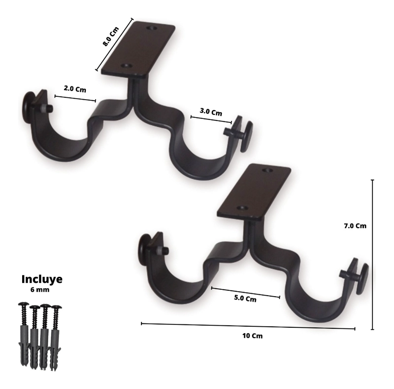PACK 2 UNIDADES SOPORTE DOBLE TECHO DE METAL NEGRO 19/28 MM - 2