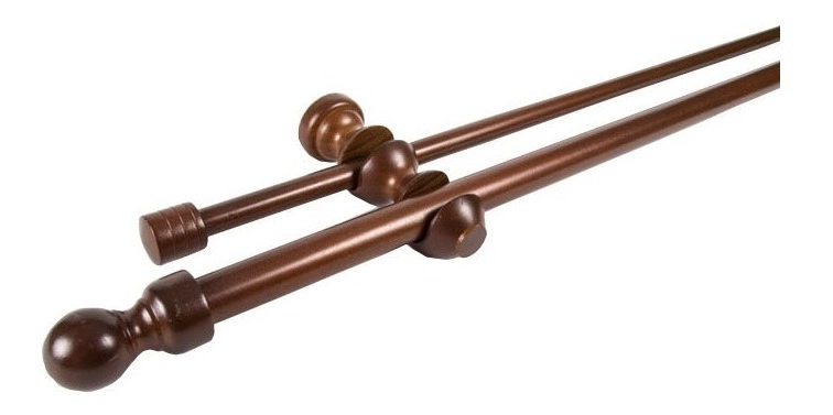 SET BARRAS PARA CORTINA DOBLE 19/28 MM DE MADERA 2,00 MT COLOR CAOBA TERMINAL BOLA - 2