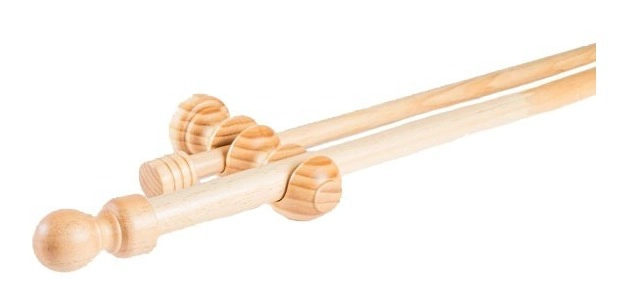 SET BARRAS PARA CORTINA DOBLE 19/28 MM DE MADERA 2,00 MT COLOR NATURAL - 2