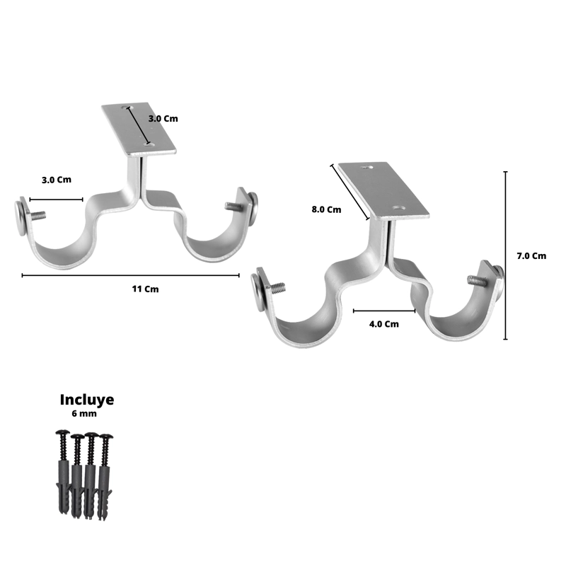 PACK 2 UNIDADES SOPORTE DOBLE TECHO DE METAL SATIN 28/28 MM - 3