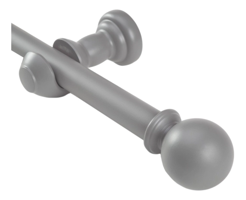 SET BARRA PARA CORTINA SIMPLE 25 MM DE MADERA 1,50 MT COLOR GRIS TERMINAL BOLA - 1