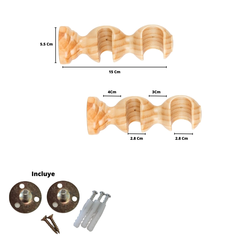 PACK 2 UNIDADES SOPORTE DOBLE DE MADERA NATURAL 28/28 MM - 3