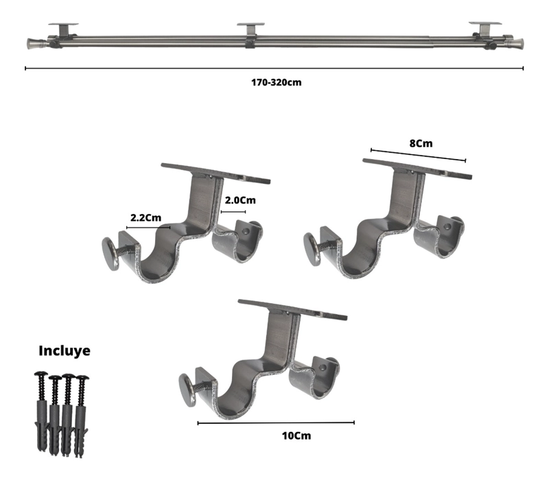 SET BARRAS PARA CORTINA DOBLE 16/19 MM EXTENSIBLE 170-320 CM A TECHO SATIN CONICO - 4