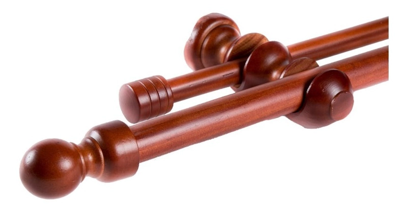 SET BARRAS PARA CORTINA DOBLE 19/28 MM DE MADERA 2,00 MT COLOR CHOCOLATE - 1