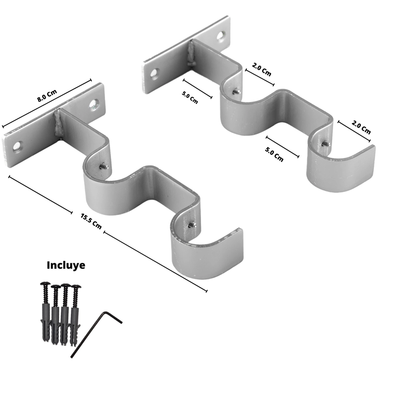 PACK 2 UNIDADES SOPORTE DOBLE MURO DE METAL SATIN 19/19 MM - 3