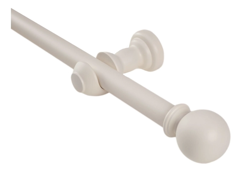 SET BARRA PARA CORTINA SIMPLE 25 MM DE MADERA 2,00 MT COLOR MARFIL TERMINAL BOLA - 1