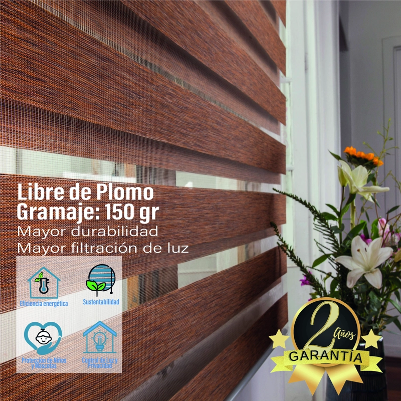 CORTINA ROLLER DUO ZEBRA DIA Y NOCHE TABACO 90 X 250 CM SUNFREE - 6