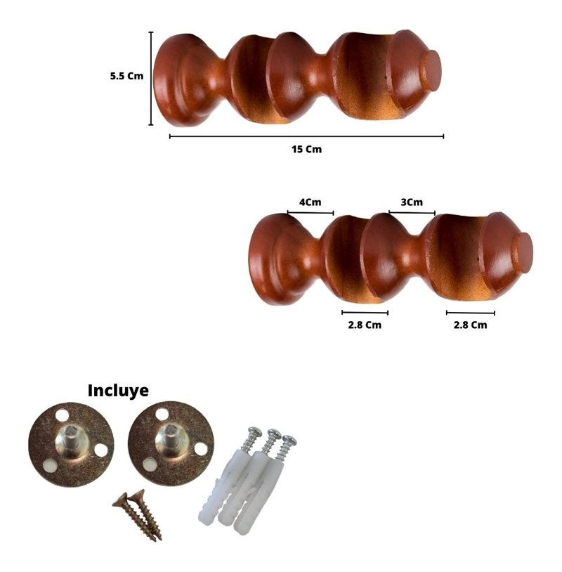 PACK 2 UNIDADES SOPORTE DOBLE DE MADERA CHOCOLATE 28/28 MM - 3