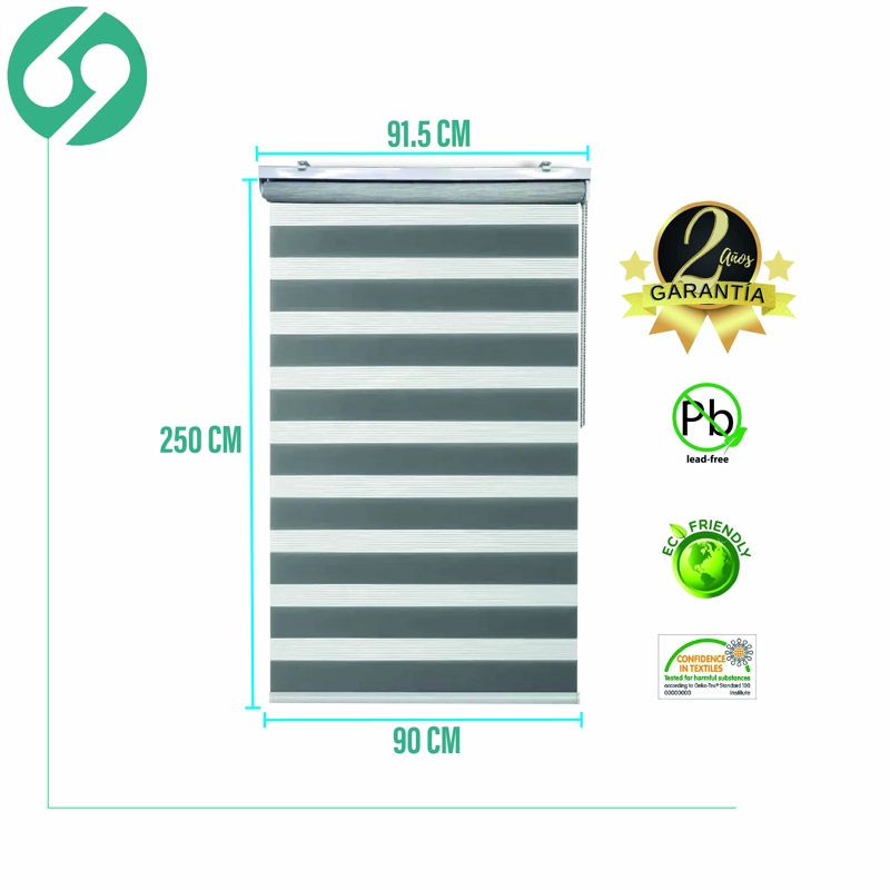 CORTINA ROLLER DUO ZEBRA DIA Y NOCHE GRIS 90 X 250 CM SIN CENEFA - 2