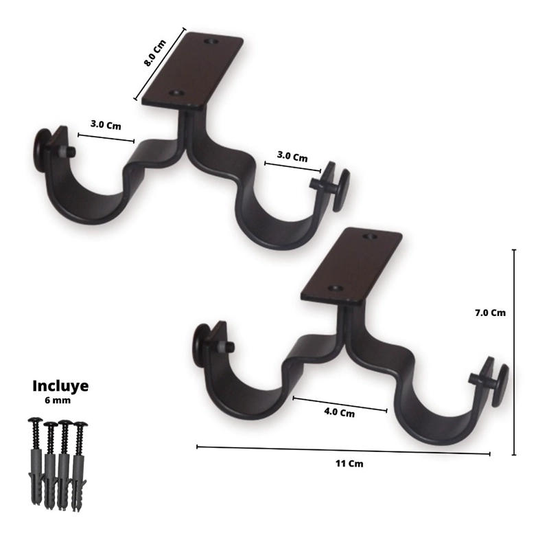 PACK 2 UNIDADES SOPORTE DOBLE TECHO DE METAL NEGRO 28/28 MM - 2