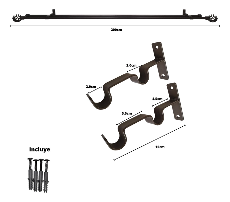 SET BARRAS PARA CORTINA DOBLE 19/19 MM METAL COLOR CHAMPAGNE X 2,00 MT TERMINAL BORLA PIÑA - 4