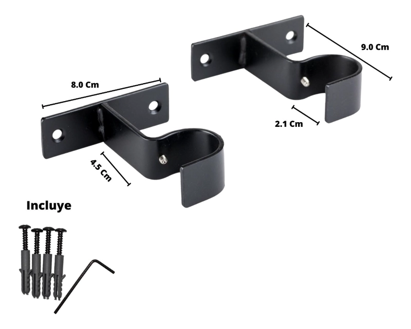 PACK 2 UNIDADES SOPORTE SIMPLE MURO DE METAL NEGRO 19 MM - 2