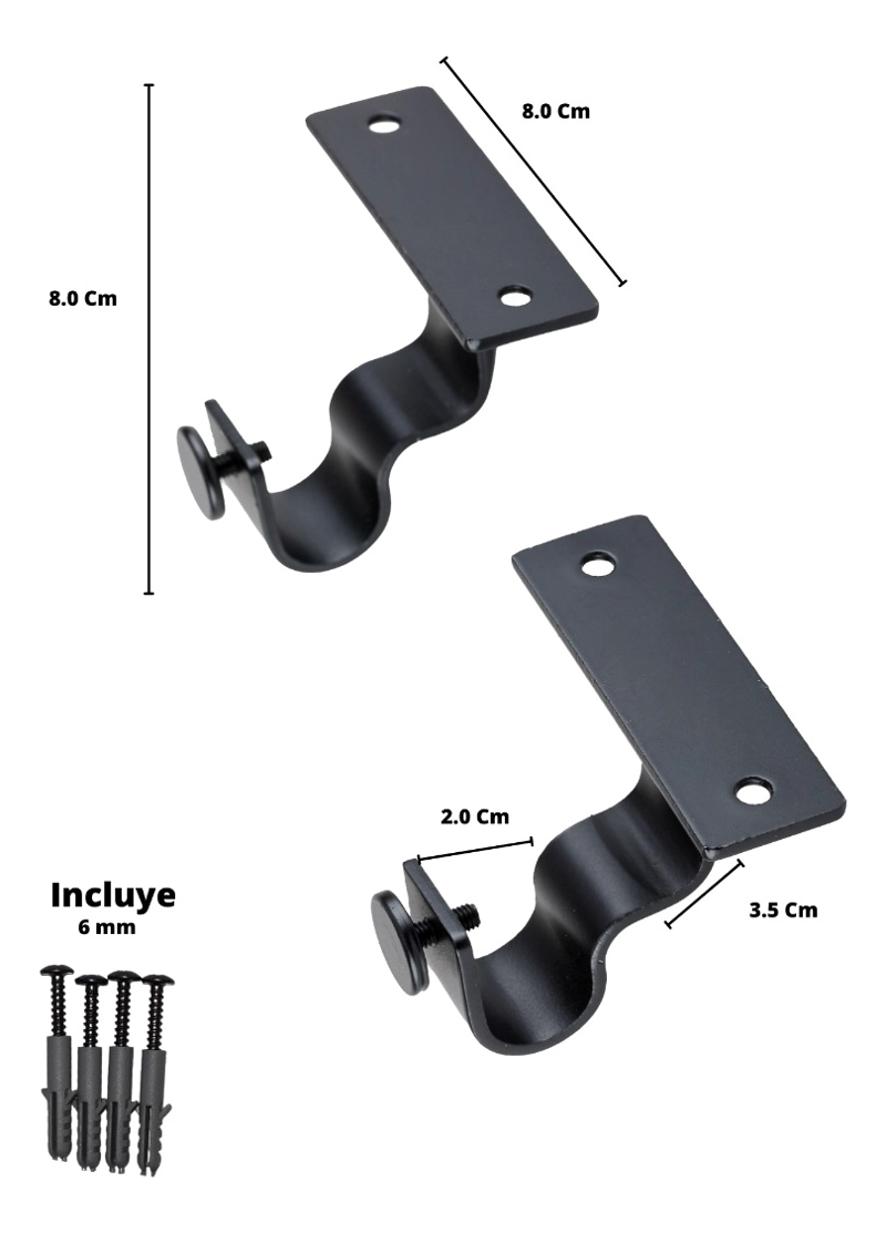 PACK 2 UNIDADES SOPORTE SIMPLE TECHO DE METAL NEGRO 19 MM - 2