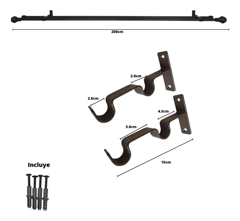 SET BARRAS PARA CORTINA DOBLE 19/19 MM METAL COLOR CHAMPAGNE X 2,00 MT TERMINAL BORLA - 5