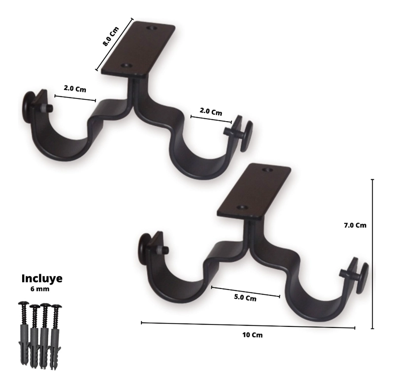 PACK 2 UNIDADES SOPORTE DOBLE TECHO DE METAL NEGRO 19/19 MM - 2