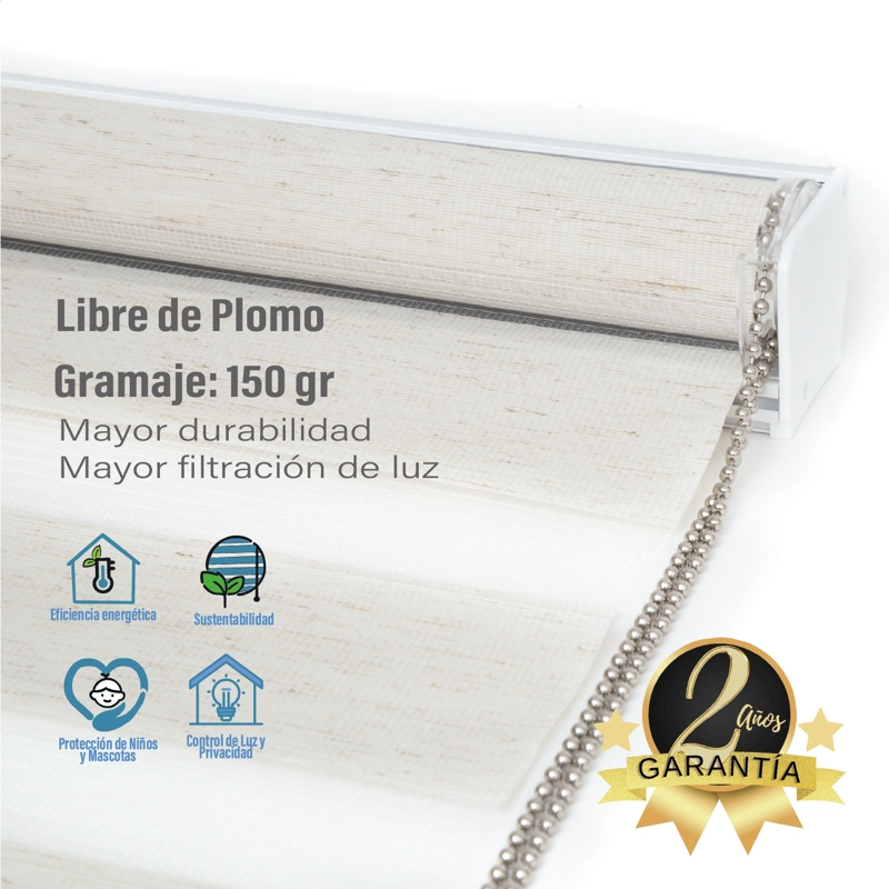 CORTINA ROLLER DUO ZEBRA DIA Y NOCHE TEXTURA 90 X 165 CM SIN CENEFA SUNFREE - 6