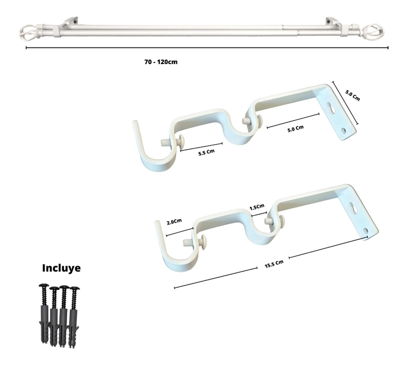 SET BARRAS PARA CORTINA DOBLE 13/16 MM EXTENSIBLE 70-120 CM BLANCO NIDO - 5