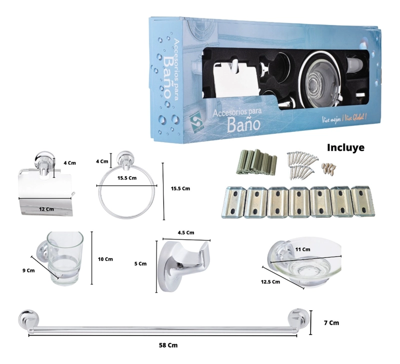 SET DE BAÑO METALICO 6 PIEZAS - 6