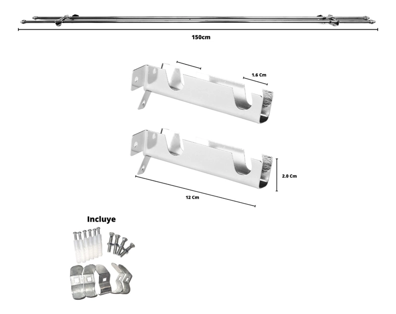 SET DOBLE DE BARRAS PARA CORTINA CROMADO 12 MM X 1.50 MT - 2