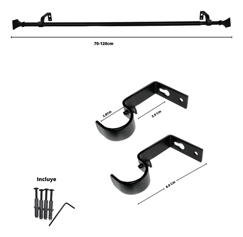 SET BARRA PARA CORTINA SIMPLE 13/16 MM EXTENSIBLE 70-120 CM NEGRO PRISMA - 5