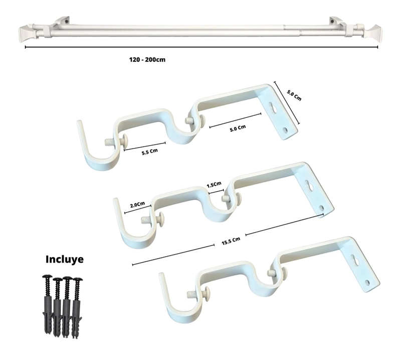 SET BARRAS PARA CORTINA DOBLE 13/16 MM EXTENSIBLE 120-200 CM BLANCO PRISMA - 8