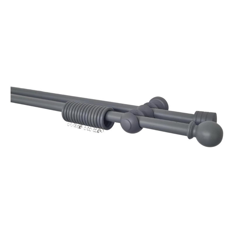 SET BARRAS PARA CORTINA DOBLE 25/25 MM DE MADERA 1,50 MT COLOR GRIS TERMINAL BOLA - 1