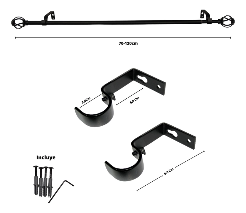 SET BARRA PARA CORTINA SIMPLE 13/16 MM EXTENSIBLE 70-120 CM NEGRO ORB NIDO - 5