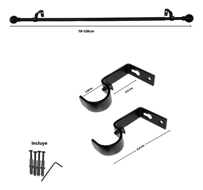 SET BARRA PARA CORTINA SIMPLE 13/16 MM EXTENSIBLE 70-120 CM NEGRO BOLA - 5