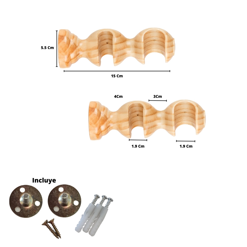 PACK 2 UNIDADES SOPORTE DOBLE DE MADERA NATURAL 19/19 MM - 3