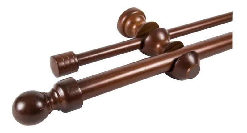 SET BARRAS PARA CORTINA DOBLE 19/28 MM DE MADERA 1,50 MT COLOR CAOBA TERMINAL BOLA - 1