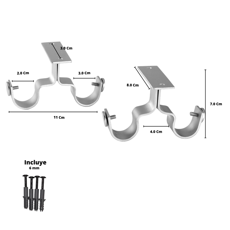 PACK 2 UNIDADES SOPORTE DOBLE TECHO DE METAL SATIN 19/28 MM - 3